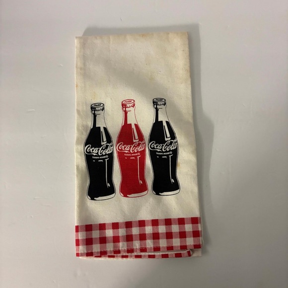 Coca-Cola Other - Coca-Cola Kitchen Tea Towel 25x13 Red Gingham Coke Bottles Retro